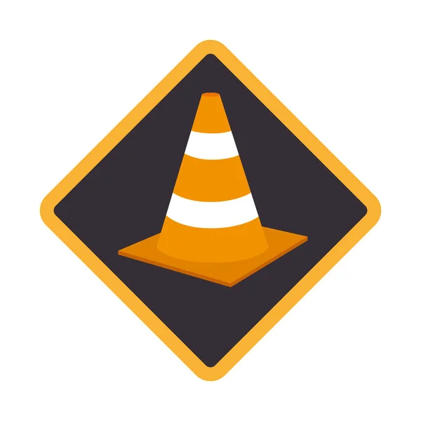 Sinal de estrada de cor com cone de tráfego com linhas laranja e branco — Vetor de Stock