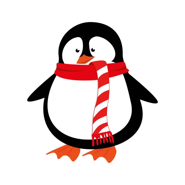 Lindo pingüino con bufanda aislado icono — Vector de stock
