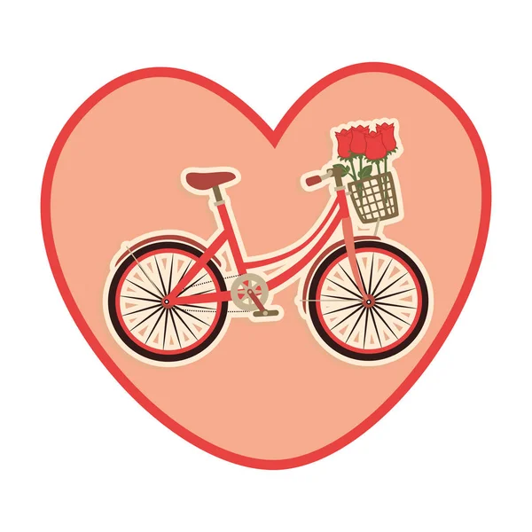 Amor do coração com veículo de bicicleta ícone isolado — Vetor de Stock