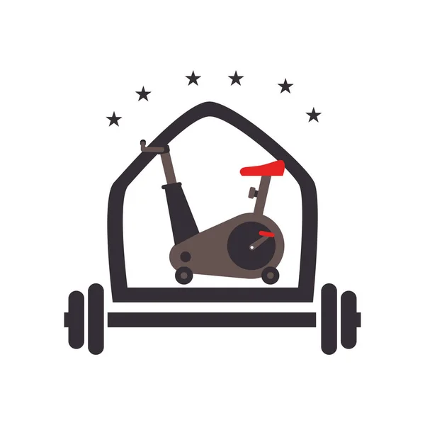 Weighlifting bar ve eğirme kiralama ile kalkan ve Yay Yıldız ile renk siluet — Stok Vektör