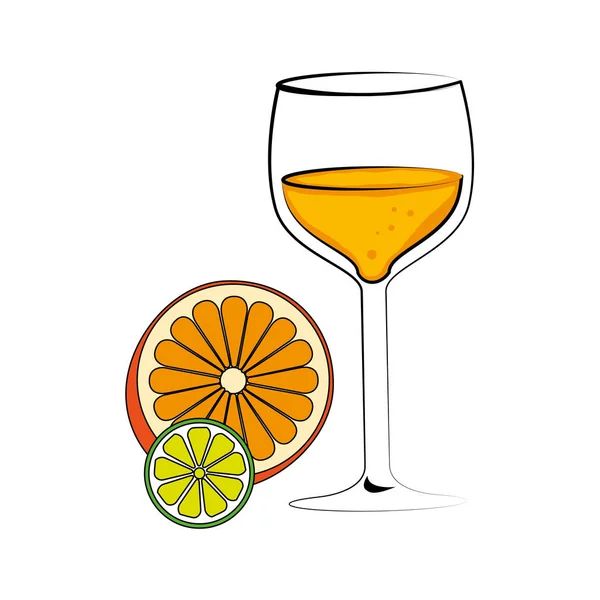 Silhueta de cor com bebida cocktail e laranja e fatia de limão — Vetor de Stock