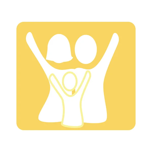 Cor pictograma quadrado com pai e mãe e filho — Vetor de Stock