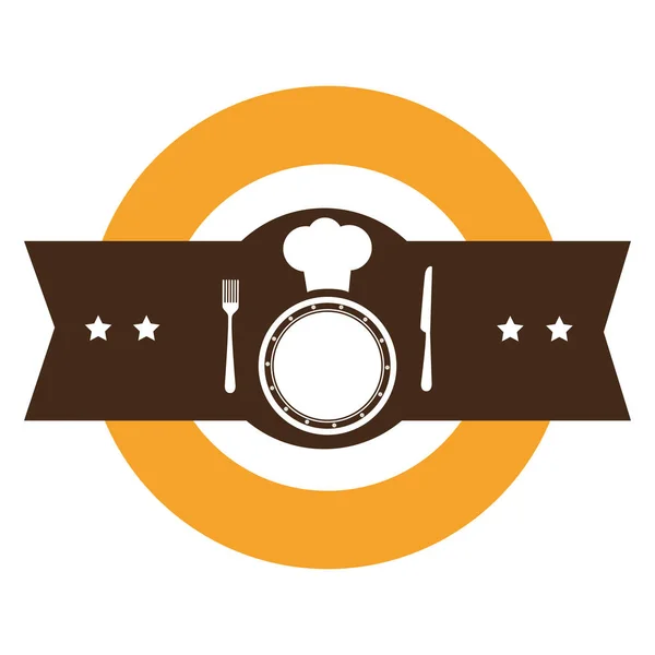 Barva silueta s logem kuchyni s šéfkuchaři klobouk a misky a příbory — Stockový vektor