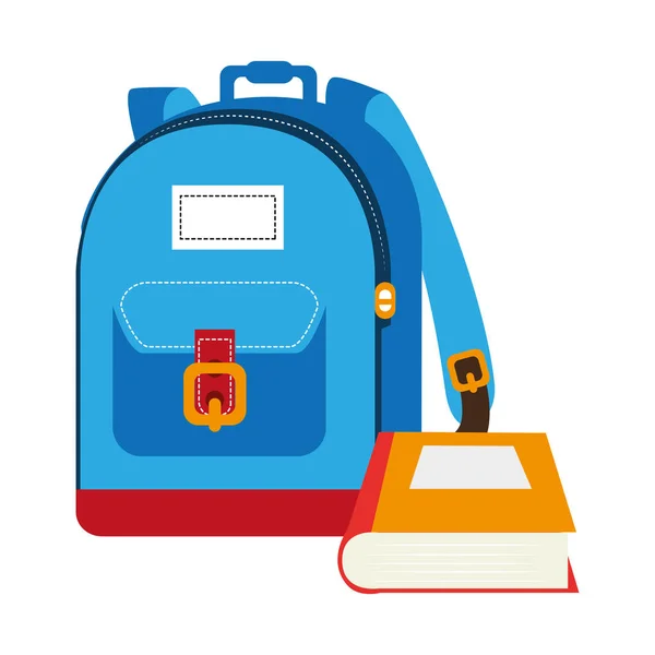 Красочный силуэт со школьным портфелем и книгой — стоковый вектор