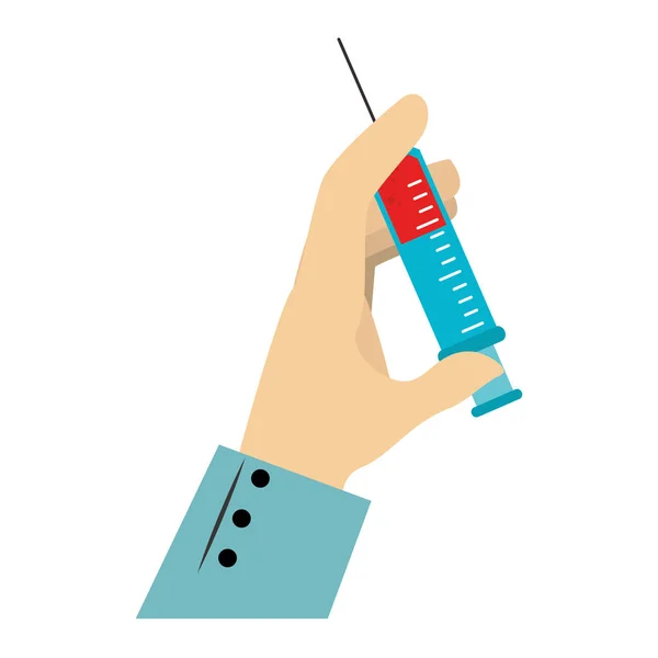 Colorful silhouette of hand with needle syringe — Stock Vector