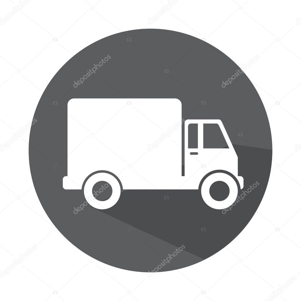 grayscale circle with truck with wagon