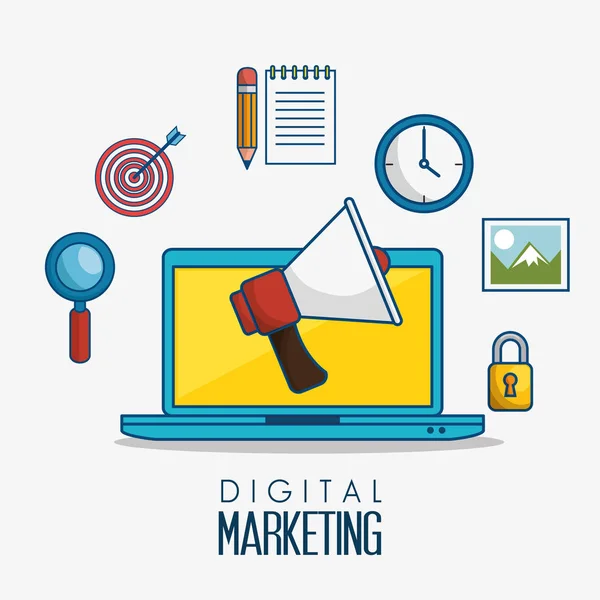 Digitale marketing plat pictogrammen — Stockvector