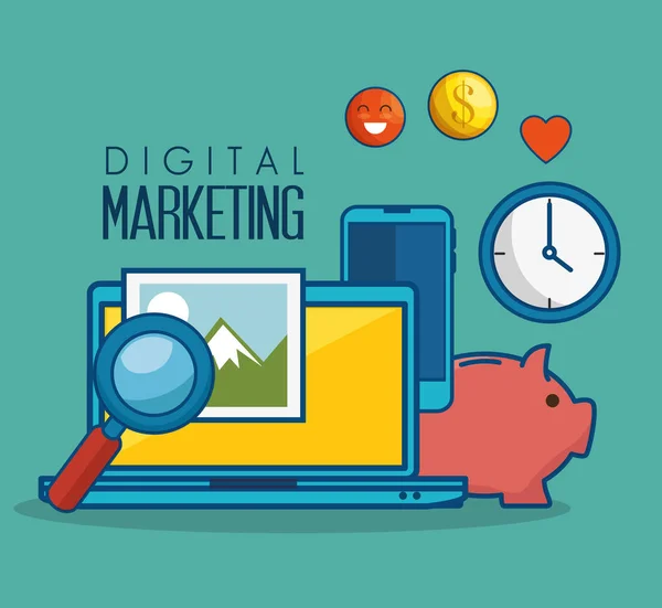 Ikonen des digitalen Marketings — Stockvektor
