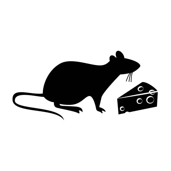 Tikus makan keju siluet - Stok Vektor