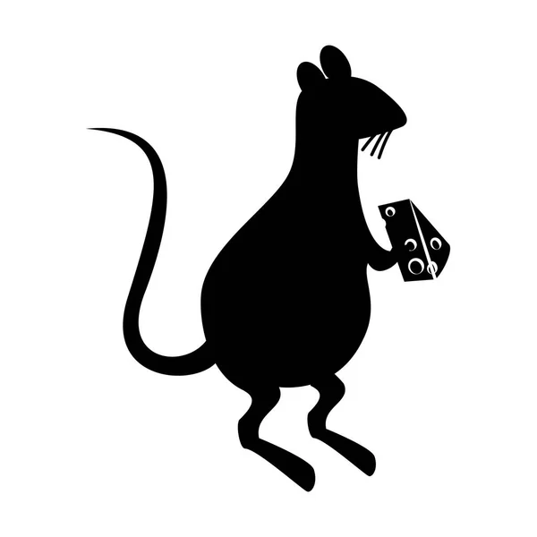 Rat eating cheese silhouette — Stock Vector