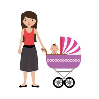 kadın küçük kız bebek arabası ile