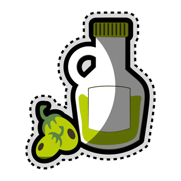 Olijfolie fles met korrels pictogram — Stockvector