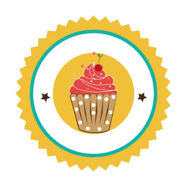 Borda circular com cupcake com creme e cereja —  Vetores de Stock