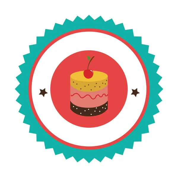 Borde circular con postre con crema y cereza — Vector de stock