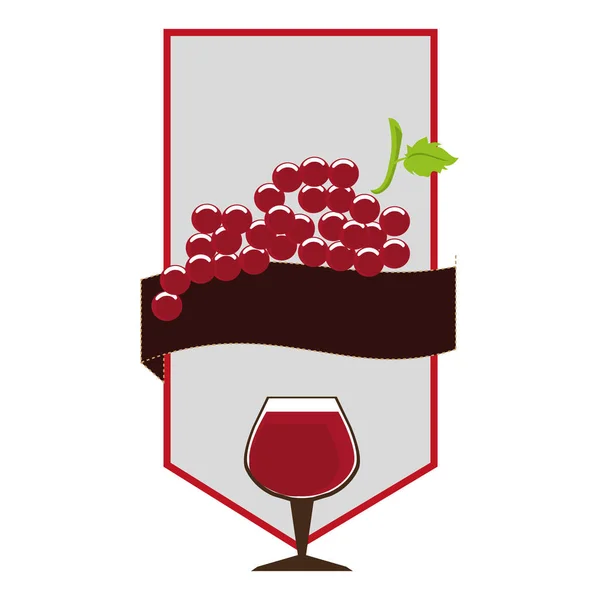Etikett med kopp vin med druvor — Stock vektor