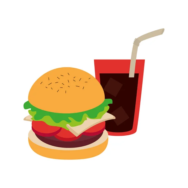 A koksz szódával, és szalma hamburguer — Stock Vector