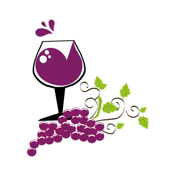 Üzüm ve yaprakları bardak şarap ile — Stok Vektör