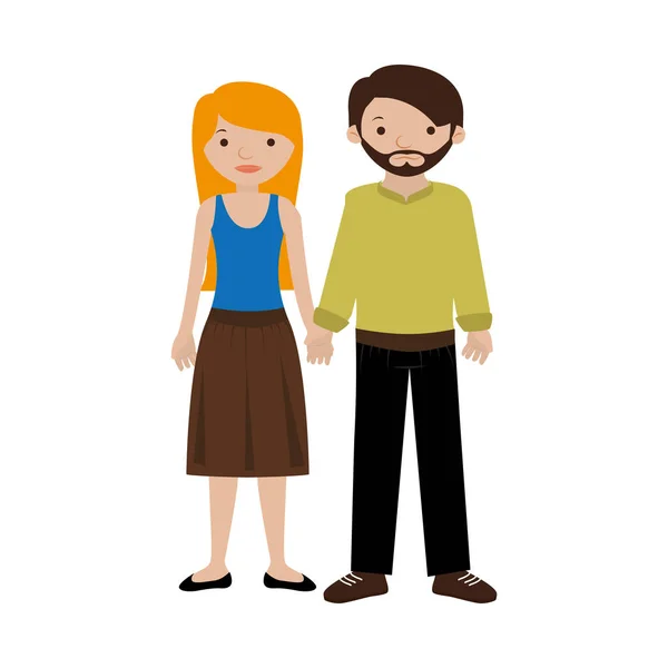 Paar mit lässiger Kleidung und Händchenhalten — Stockvektor