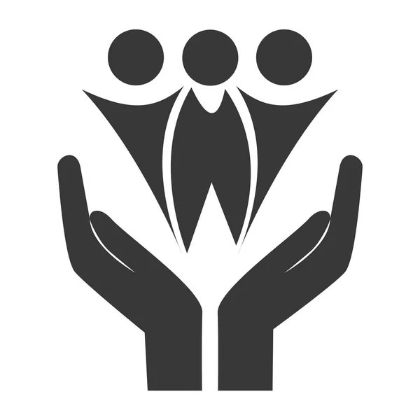 Mains de silhouette avec logo de travail d'équipe — Image vectorielle