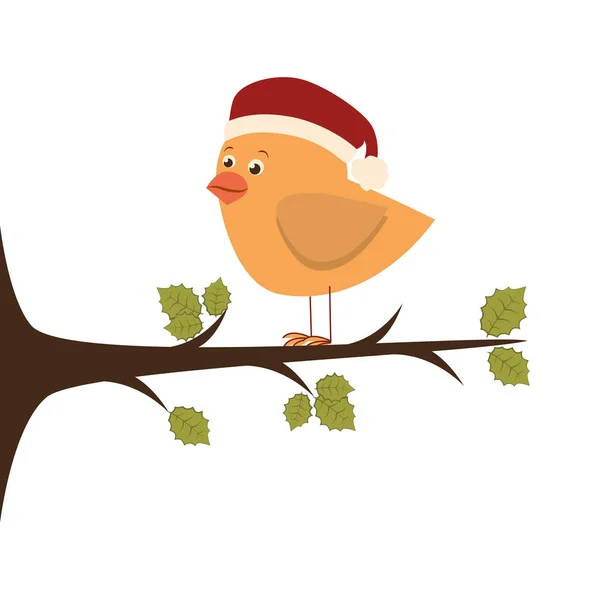 Uccello con cappello di Natale — Vettoriale Stock