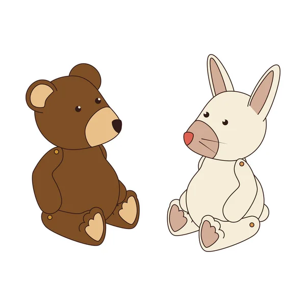 Colorful set collection teddy bear and bunny — Stock Vector