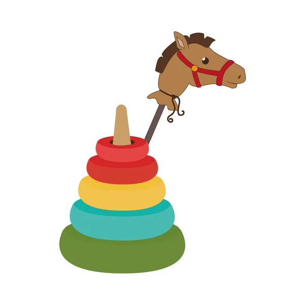 Πολύχρωμο σύνολο πυραμίδα παιχνίδι με ραβδί άλογο — Διανυσματικό Αρχείο