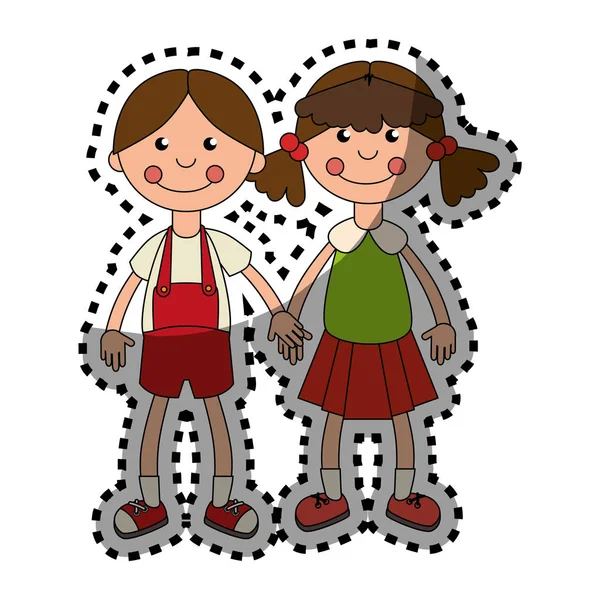 Sticker colorful set collection couple girl dolls — Stock Vector