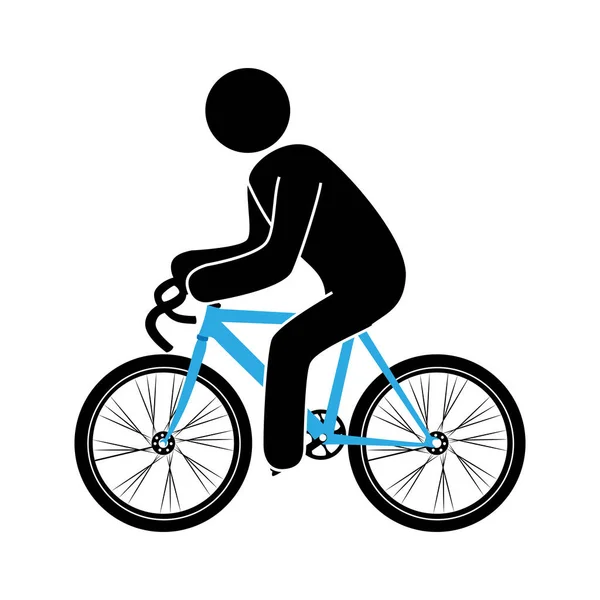 Pictograma macho montando una bicicleta azul — Vector de stock