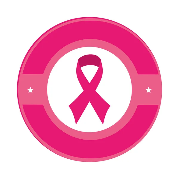 Emblema circolare rosa con simbolo cancro al seno — Vettoriale Stock