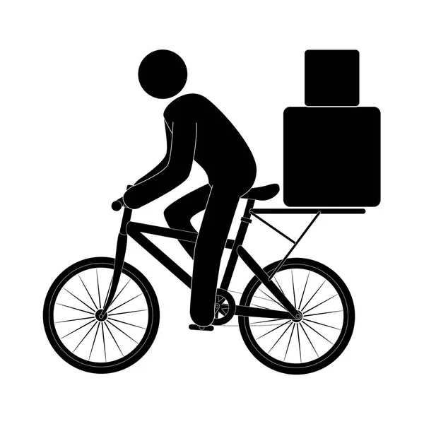 Pictograma macho andar de bicicleta com pacotes — Vetor de Stock