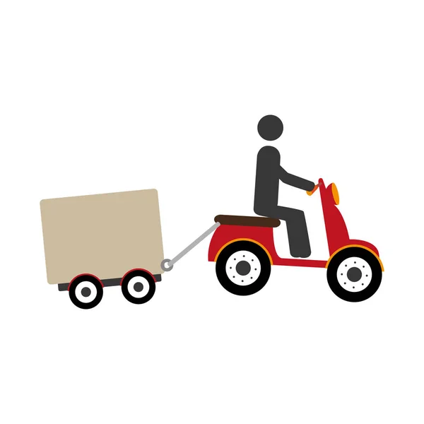 Pictograma en scooter con icono de coche de carga — Vector de stock