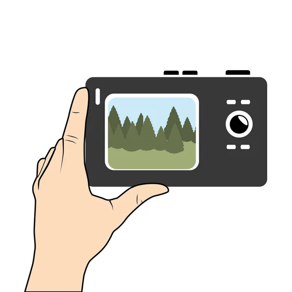 Hand holding digital camera with screen — Stock Vector