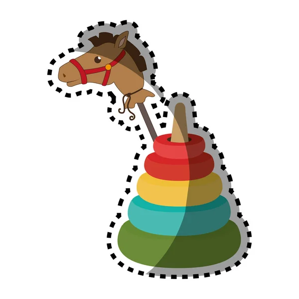 Klistermärke färgglada set pyramid leksak med Stick häst — Stock vektor