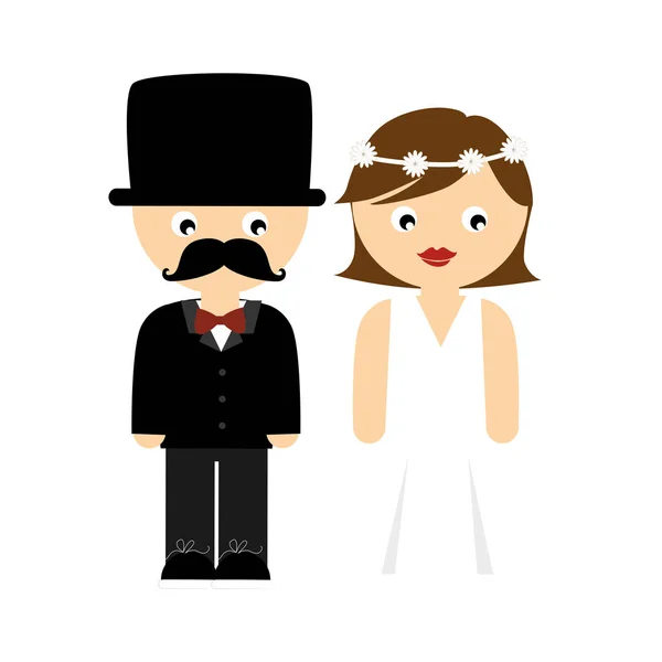 Couple de mariage dessin animé coloré avec des costumes — Image vectorielle