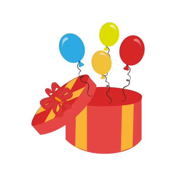 Caixa de presente com balões aniversário — Vetor de Stock