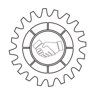 Dişli tekerlekleri şekli ile sınır siluet ve el sallamak