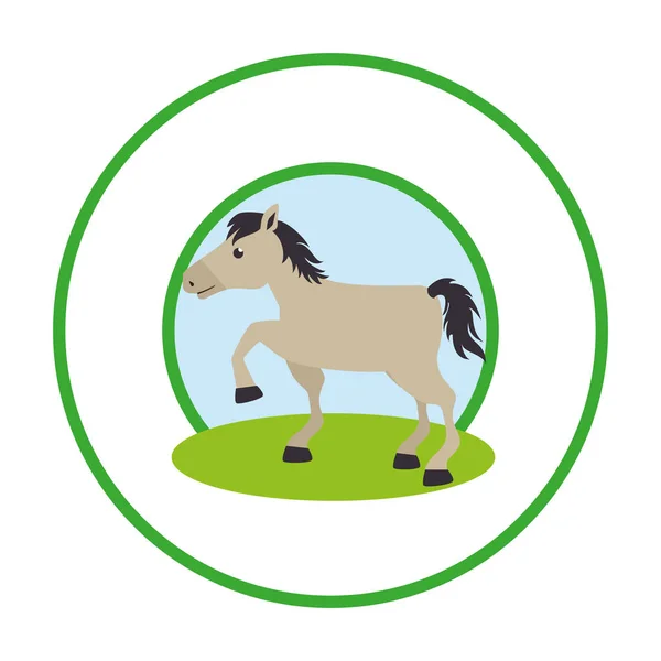 Kruhový rám s barevnou siluetou koně zvířat ikonou — Stockový vektor
