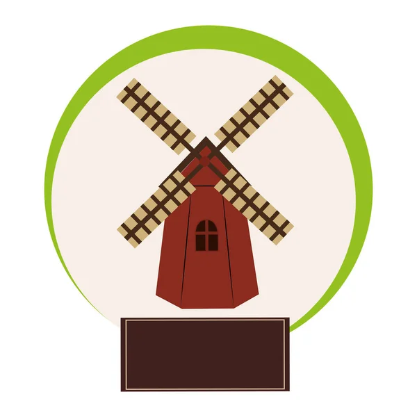 Bordure circulaire colorée avec moulin à vent et plaque de bois — Image vectorielle