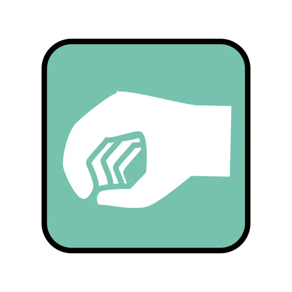 Kwadratowy przycisk z ikoną zamkniętej dłoni — Wektor stockowy