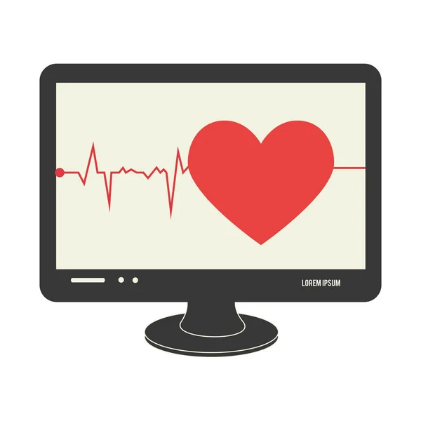 Комп'ютер з технологічним екраном у широкій квартирі з серцем та життєвими знаками — стоковий вектор