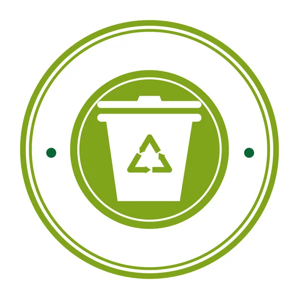 Cornice circolare verde con contenitore per rifiuti con logo riciclato — Vettoriale Stock