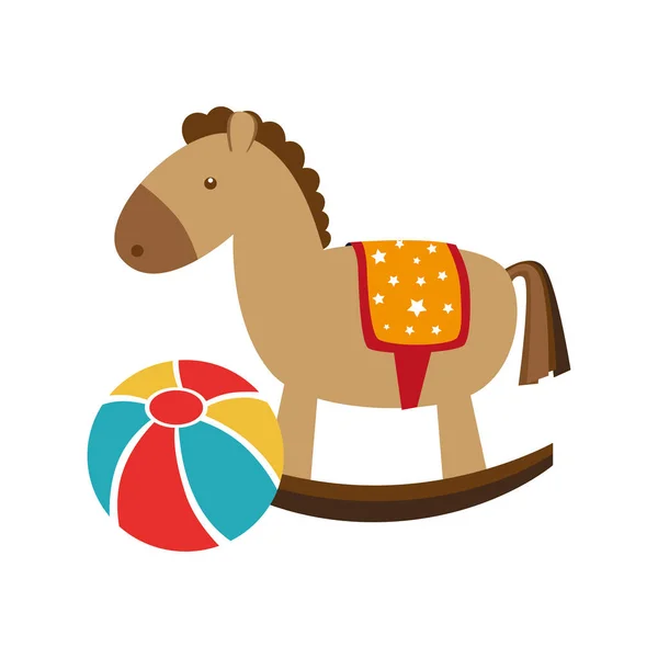 Sylwetka koloru z piłką i koń zabawka — Wektor stockowy