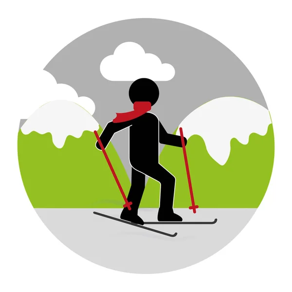Colorido paisaje circular con esquiador — Vector de stock