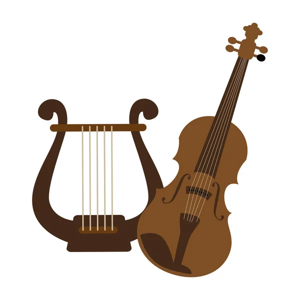 Color silhouette with violin and harp — Stock Vector