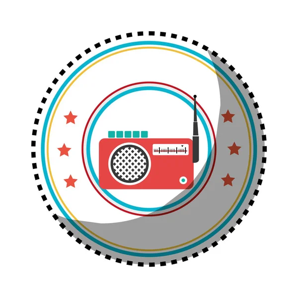 ラジオ ステレオとステッカー色円形フレーム — ストックベクタ