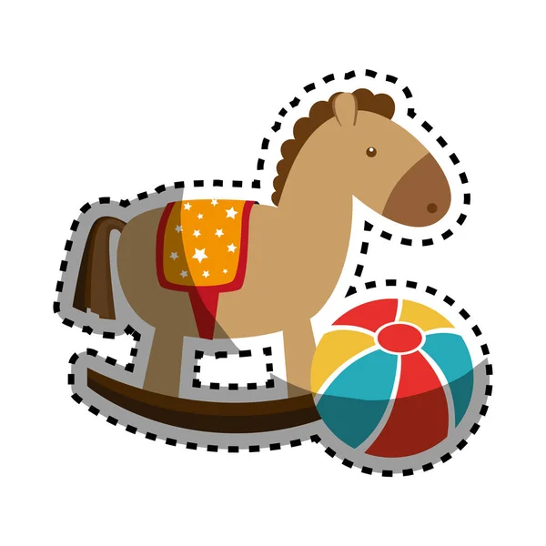 Adesivo colore silhouette con palla e cavallo giocattolo — Vettoriale Stock