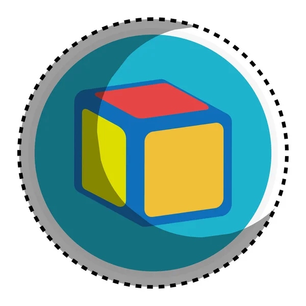 Forma circular pegatina con cubo de juguete — Vector de stock