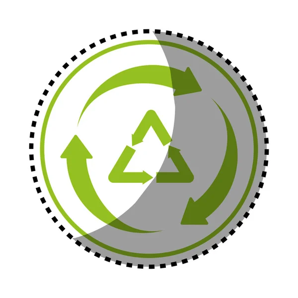 Autocollant cadre circulaire vert avec logo de recyclage — Image vectorielle