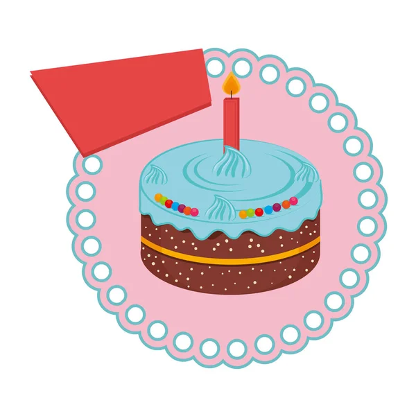 Marco circular con pastel de cumpleaños con vela — Vector de stock