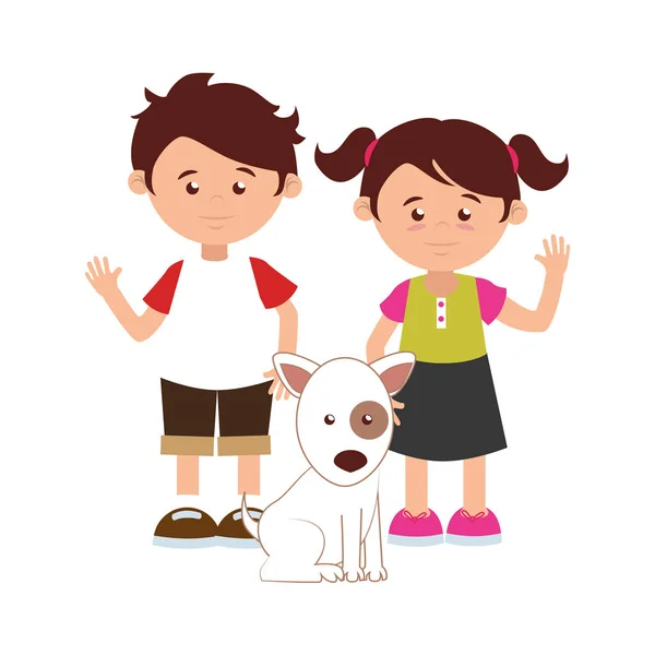 Silueta colorida con niños y perro — Vector de stock